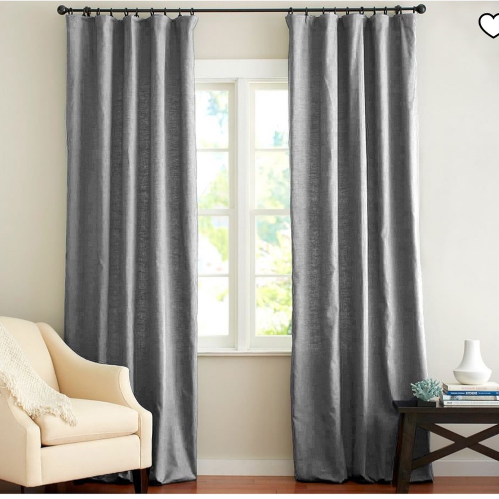 2 Pottery Barn Linen Cotton Lined 3-in-one Pole Top Emery Drape Gray 50x96”